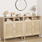 Buffet moderne en rotin, texture tressée naturelle, 160 cm (L) x 40 cm (P) x 92 cm (H), portes de rangement