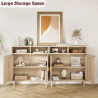 Buffet moderne en rotin, texture tressée naturelle, 160 cm (L) x 40 cm (P) x 92 cm (H), portes de rangement