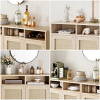Buffet moderne en rotin, texture tressée naturelle, 160 cm (L) x 40 cm (P) x 92 cm (H), portes de rangement