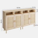 Buffet moderne en rotin, texture tressée naturelle, 160 cm (L) x 40 cm (P) x 92 cm (H), portes de rangement