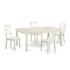 Ensemble table et 4 chaises de salle à manger 5 pièces, table rectangulaire et 4 chaises, en bois d'hévéa massif, finition blanc lin