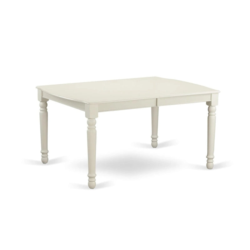 Ensemble table et 4 chaises de salle à manger 5 pièces, table rectangulaire et 4 chaises, en bois d'hévéa massif, finition blanc lin