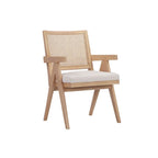 Fauteuil 24" avec dossier en cannage, revêtement en velours blanc cassé, cadre en bois massif marron, chaise d'appoint