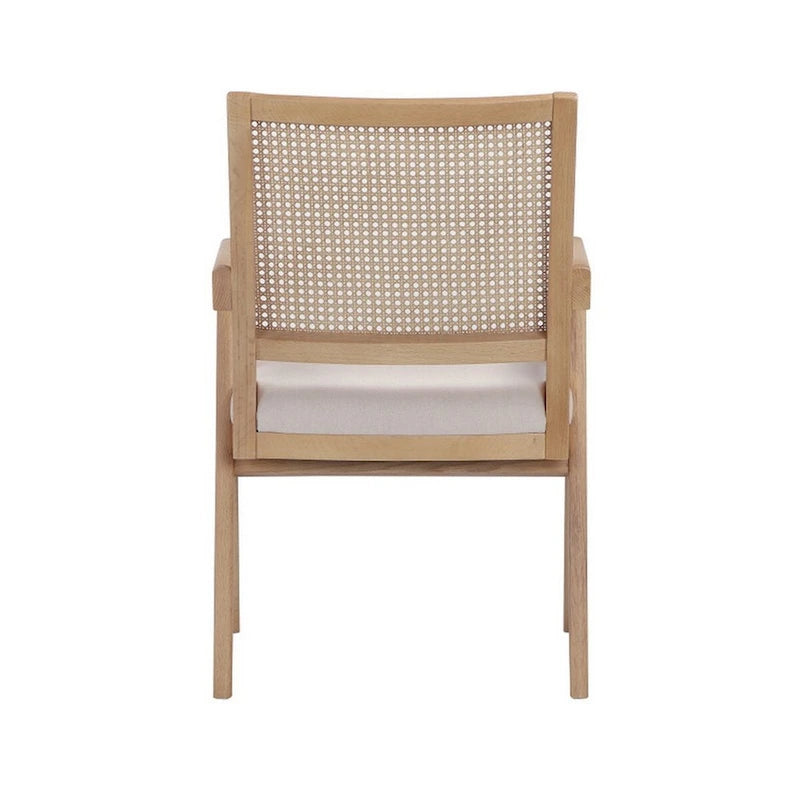 Fauteuil 24" avec dossier en cannage, revêtement en velours blanc cassé, cadre en bois massif marron, chaise d'appoint