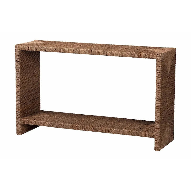 Console en herbe marine naturelle et bois d'acacia de style bohème, étagère ouverte, fabriquée à la main, fabriquée en Indonésie