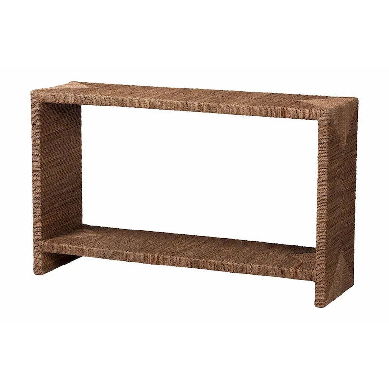 Console en herbe marine naturelle et bois d'acacia de style bohème, étagère ouverte, fabriquée à la main, fabriquée en Indonésie