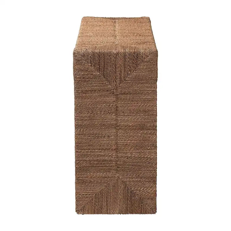 Console en herbe marine naturelle et bois d'acacia de style bohème, étagère ouverte, fabriquée à la main, fabriquée en Indonésie