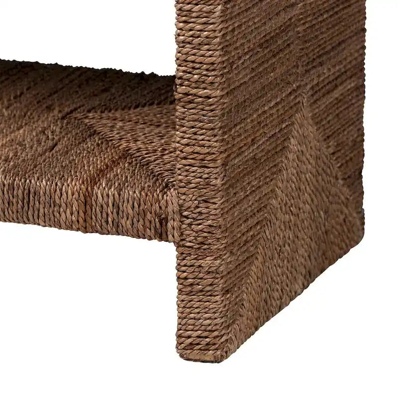 Console en herbe marine naturelle et bois d'acacia de style bohème, étagère ouverte, fabriquée à la main, fabriquée en Indonésie