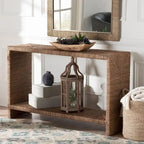 Console en herbe marine naturelle et bois d'acacia de style bohème, étagère ouverte, fabriquée à la main, fabriquée en Indonésie