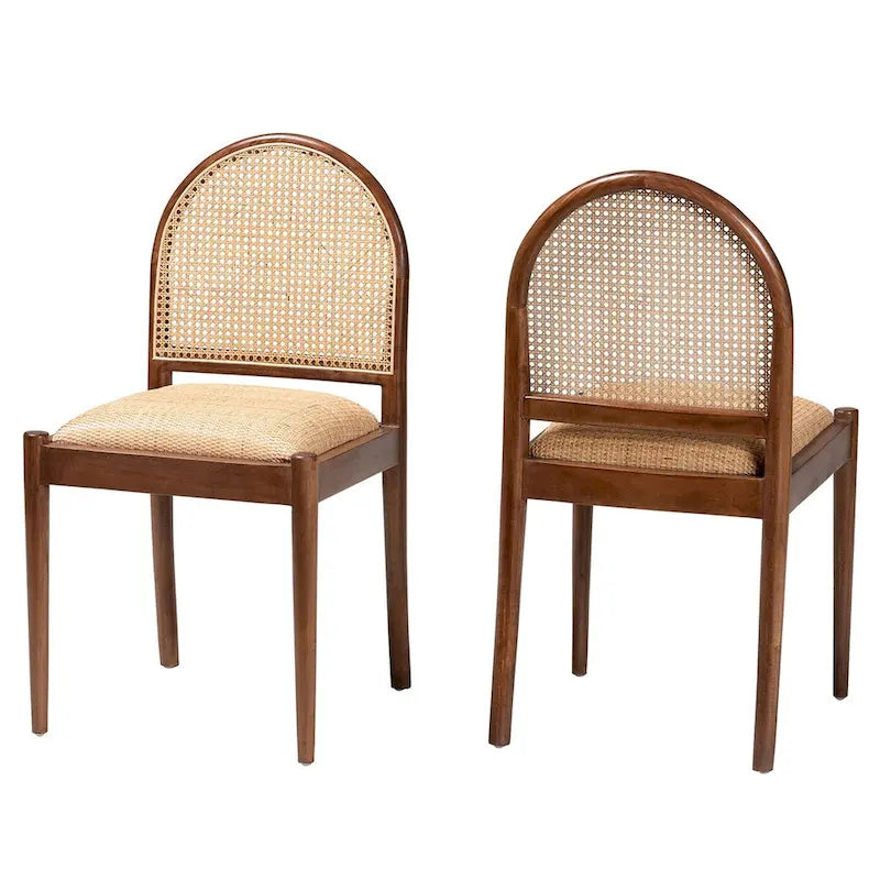 Ensemble de 2 chaises de salle à manger modernes bohèmes en rotin naturel et bois d'acacia, assise rembourrée en mousse, Indonésie