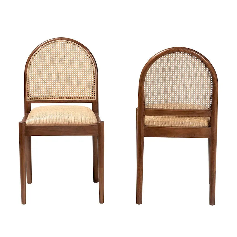 Ensemble de 2 chaises de salle à manger modernes bohèmes en rotin naturel et bois d'acacia, assise rembourrée en mousse, Indonésie