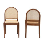 Ensemble de 2 chaises de salle à manger modernes bohèmes en rotin naturel et bois d'acacia, assise rembourrée en mousse, Indonésie