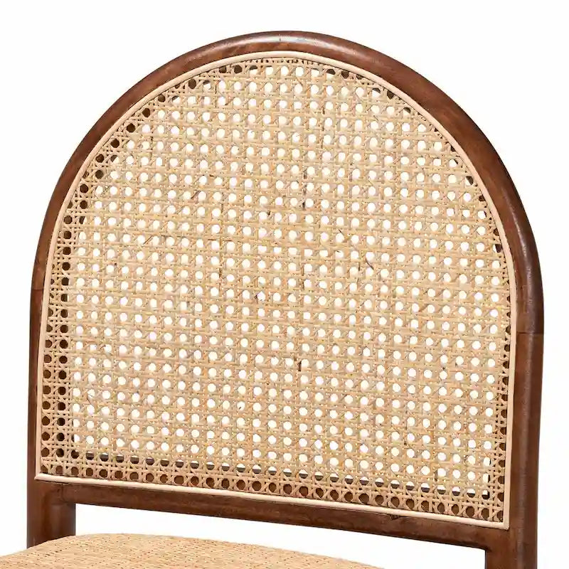 Ensemble de 2 chaises de salle à manger modernes bohèmes en rotin naturel et bois d'acacia, assise rembourrée en mousse, Indonésie