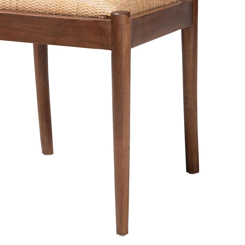 Ensemble de 2 chaises de salle à manger modernes bohèmes en rotin naturel et bois d'acacia, assise rembourrée en mousse, Indonésie