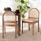 Ensemble de 2 chaises de salle à manger modernes bohèmes en rotin naturel et bois d'acacia, assise rembourrée en mousse, Indonésie