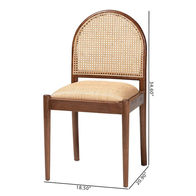 Ensemble de 2 chaises de salle à manger modernes bohèmes en rotin naturel et bois d'acacia, assise rembourrée en mousse, Indonésie
