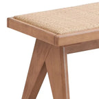 Banc de salle à manger 51", assise en rotin tressé de style transitoire, bois brun naturel, pieds inclinés en V