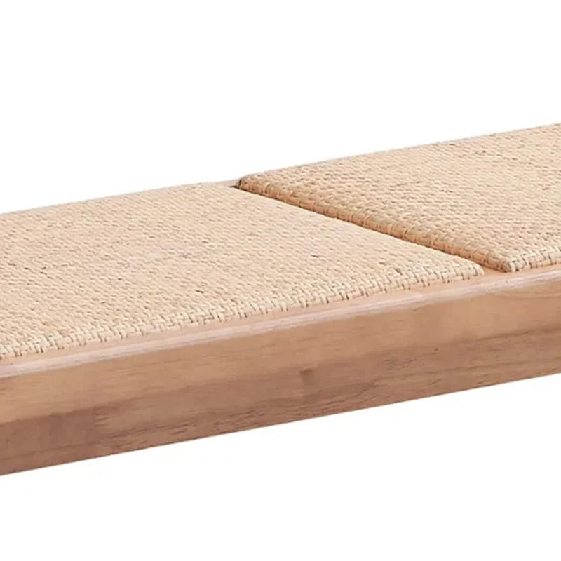Banc de salle à manger 51", assise en rotin tressé de style transitoire, bois brun naturel, pieds inclinés en V
