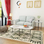 Ensemble de 3 tables basses avec dessus en céramique blanche, table basse de salon de 120 x 58 cm avec tables d'appoint