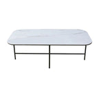Ensemble de 3 tables basses avec dessus en céramique blanche, table basse de salon de 120 x 58 cm avec tables d'appoint