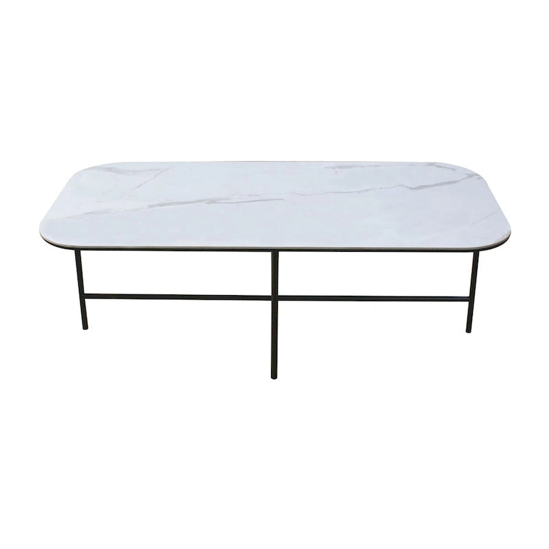 Ensemble de 3 tables basses avec dessus en céramique blanche, table basse de salon de 120 x 58 cm avec tables d'appoint