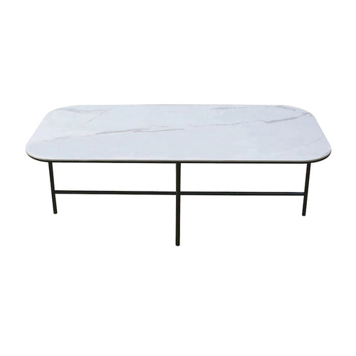 Ensemble de 3 tables basses avec dessus en céramique blanche, table basse de salon de 120 x 58 cm avec tables d'appoint