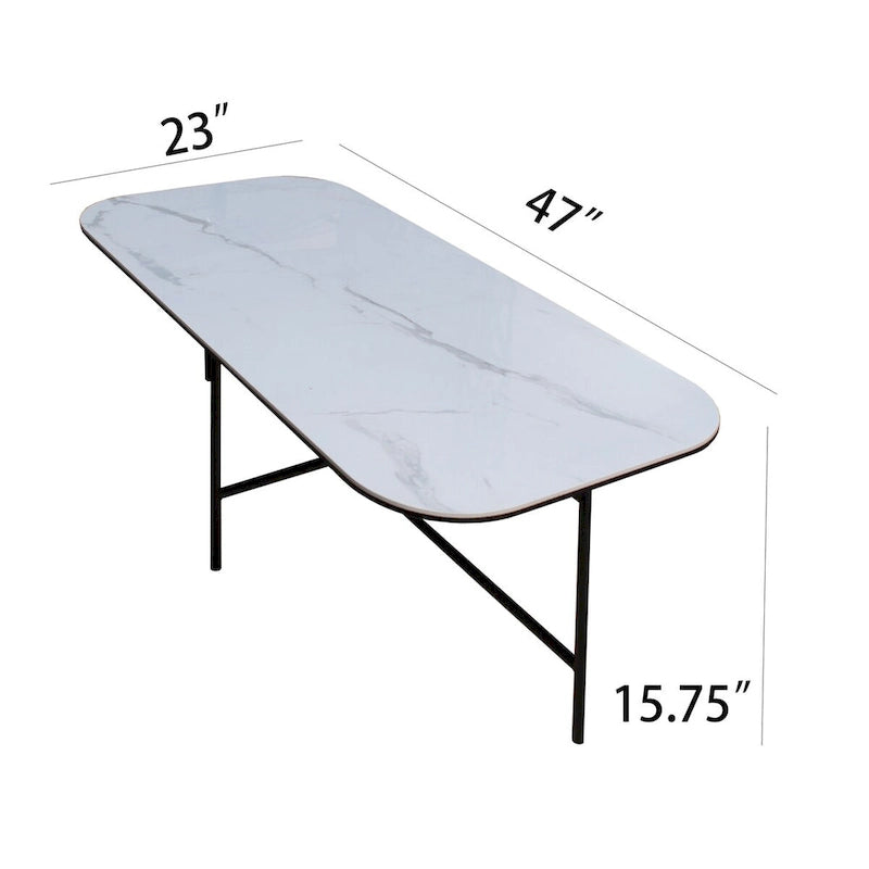Ensemble de 3 tables basses avec dessus en céramique blanche, table basse de salon de 120 x 58 cm avec tables d'appoint