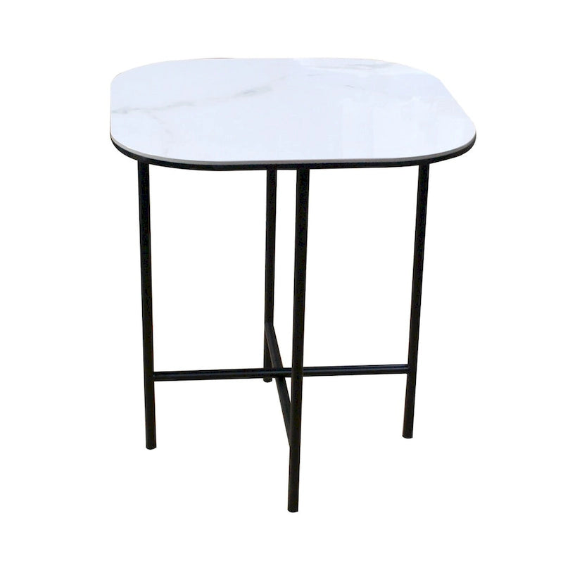 Ensemble de 3 tables basses avec dessus en céramique blanche, table basse de salon de 120 x 58 cm avec tables d'appoint