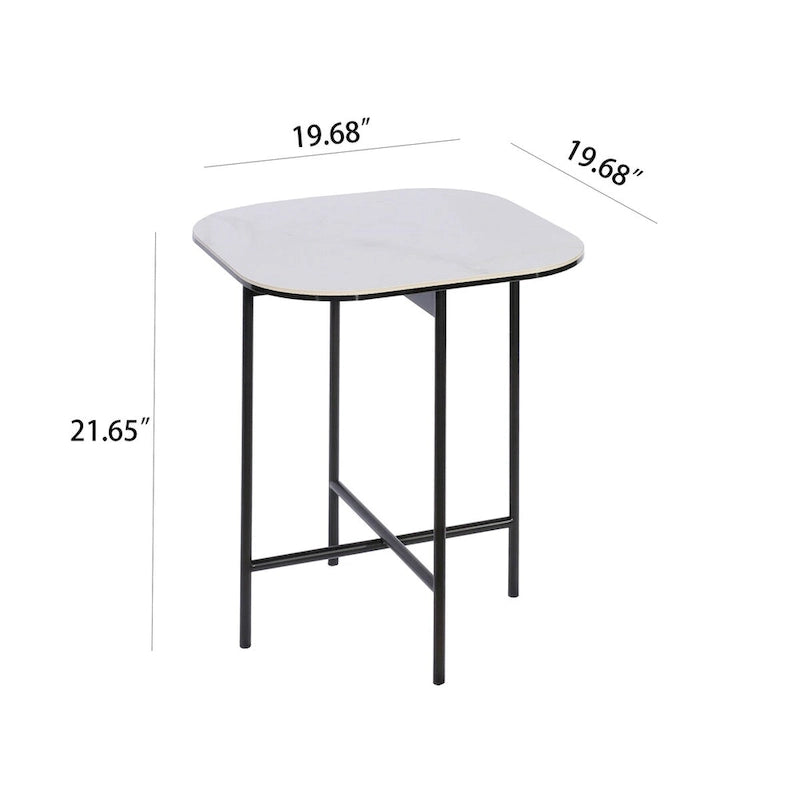Ensemble de 3 tables basses avec dessus en céramique blanche, table basse de salon de 120 x 58 cm avec tables d'appoint