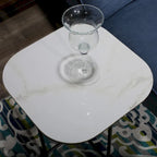 Ensemble de 3 tables basses avec dessus en céramique blanche, table basse de salon de 120 x 58 cm avec tables d'appoint