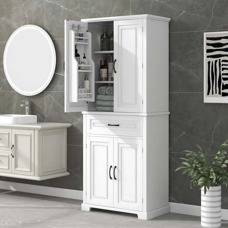 Armoire de salle de bain haute avec tiroirs et étagère réglable