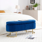 Banc de rangement pour chambre à coucher, banc de bout de lit ovale en velours capitonné avec pieds en métal doré, banc ottoman de rangement 50
