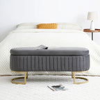 Banc de rangement pour chambre à coucher, banc de bout de lit ovale en velours capitonné avec pieds en métal doré, banc ottoman de rangement 50