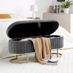 Banc de rangement pour chambre à coucher, banc de bout de lit ovale en velours capitonné avec pieds en métal doré, banc ottoman de rangement 50