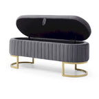 Banc de rangement pour chambre à coucher, banc de bout de lit ovale en velours capitonné avec pieds en métal doré, banc ottoman de rangement 50