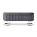 Banc de rangement pour chambre à coucher, banc de bout de lit ovale en velours capitonné avec pieds en métal doré, banc ottoman de rangement 50