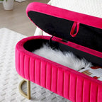 Banc de rangement pour chambre à coucher, banc de bout de lit ovale en velours capitonné avec pieds en métal doré, banc ottoman de rangement 50