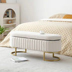 Banc de rangement pour chambre à coucher, banc de bout de lit ovale en velours capitonné avec pieds en métal doré, banc ottoman de rangement 50