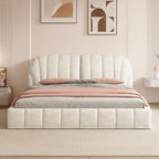 Lit rembourré plateforme Queen Size avec tête de lit en tissu épais