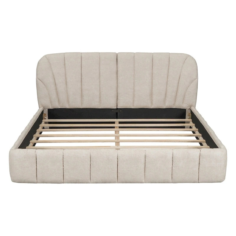 Lit rembourré plateforme Queen Size avec tête de lit en tissu épais