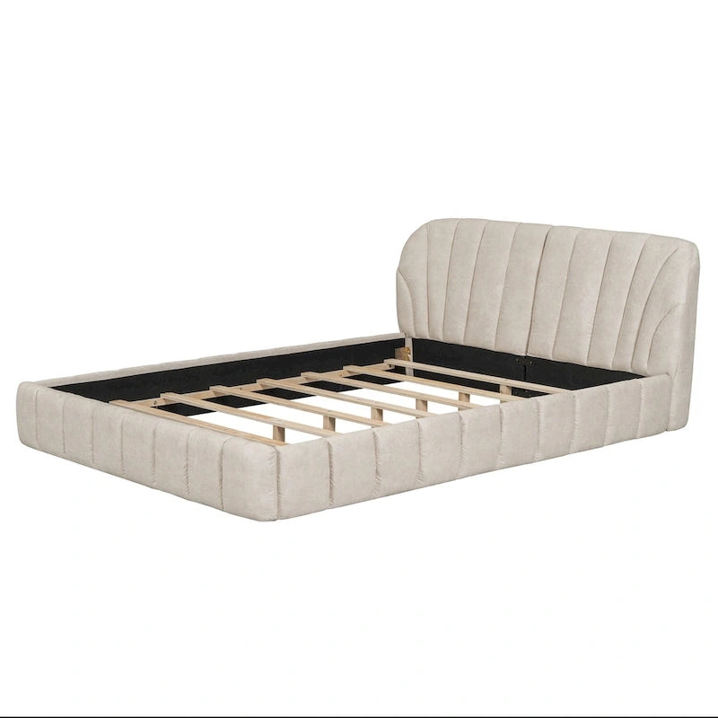 Lit rembourré plateforme Queen Size avec tête de lit en tissu épais