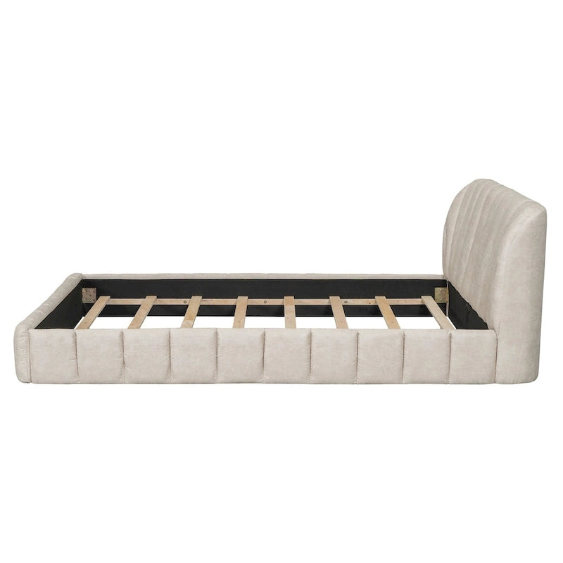 Lit rembourré plateforme Queen Size avec tête de lit en tissu épais