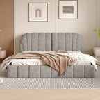 Lit rembourré plateforme Queen Size avec tête de lit en tissu épais