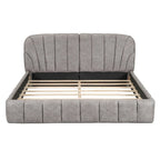Lit rembourré plateforme Queen Size avec tête de lit en tissu épais