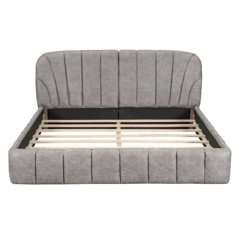 Lit rembourré plateforme Queen Size avec tête de lit en tissu épais