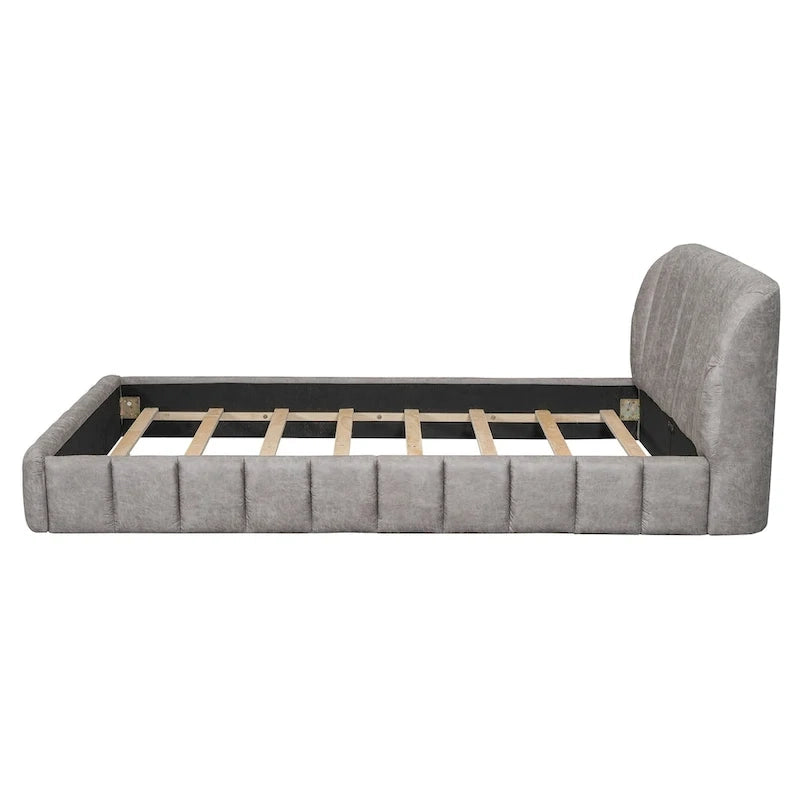 Lit rembourré plateforme Queen Size avec tête de lit en tissu épais