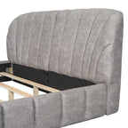 Lit rembourré plateforme Queen Size avec tête de lit en tissu épais